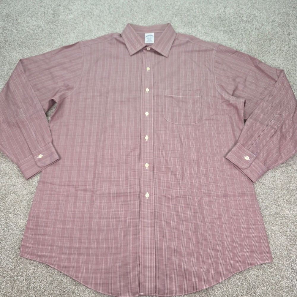Brooks Brothers Regent Dress Shirt 17-34 Red Micro Check Non-Iron Supima Cotton